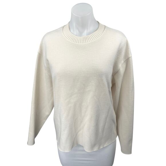 Zara Women's Cream White Knit Long Sleeve Crew Neck Sweatshirt Sweater Top Sz L - Picture 1 of 4